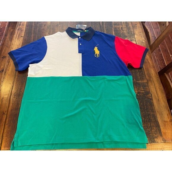POLO RALPH LAUREN Mens Multi Colorblock Big Pony Shirt Size 2XB